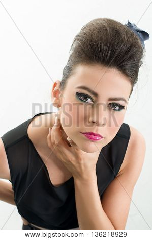 glamour fashion model posing in studio on white background