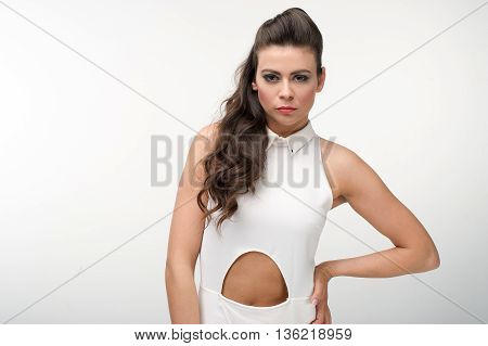 glamour fashion model posing in studio on white background