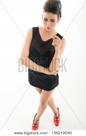 glamour fashion model posing in studio on white background