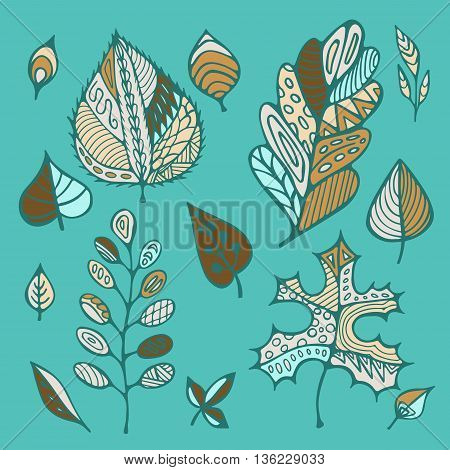 stock vector hand drawing set of leaf. doodle pattern