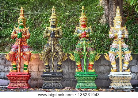 Thailand traditional Buddhist Yaksa warrior guards statues
