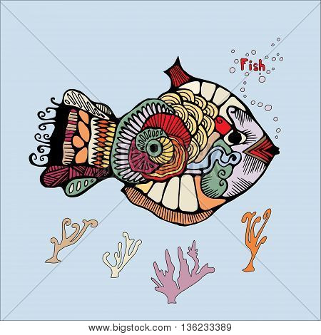 single isolated cartoon fish. stock vector illustration.