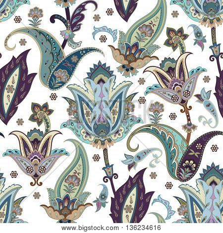 Fantasy flowers seamless paisley pattern. Floral ornament for fabric textile cards wrapping paper wallpaper template.