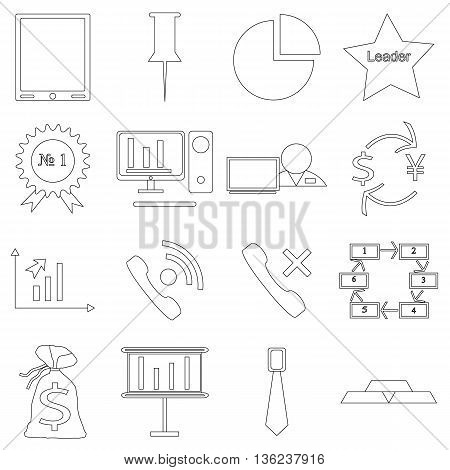 A set of contour business icons on white background. Fine lines