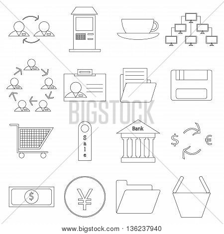 A set of contour business icons on white background. Fine lines