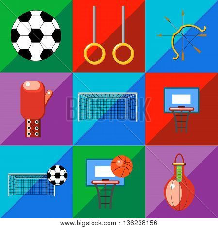 A set of sports icons on a two-tone background in the style of flat