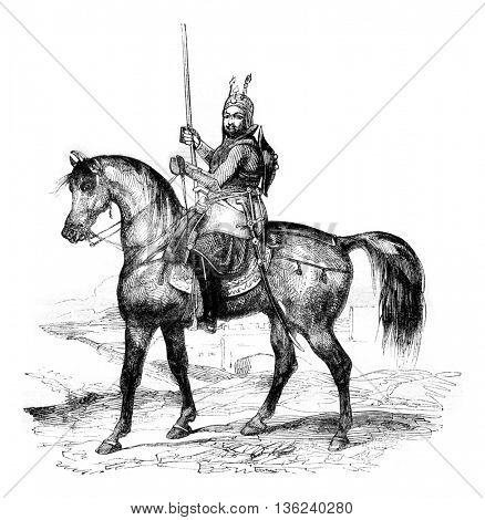 Akbar Khan, son of Dost Mohammad Khan, vintage engraved illustration. Magasin Pittoresque 1843.
