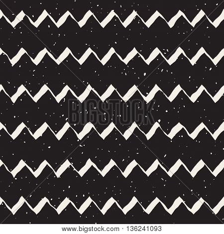 Vector Seamless Black And White Hand Drawn ZigZag Lines Grungy Pattern. Abstract Freehand Background Design