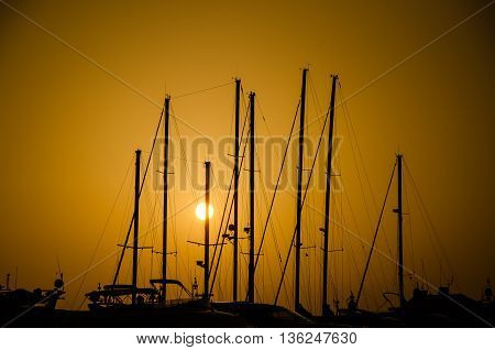 Sunset over marina on Adriatic in Croatia