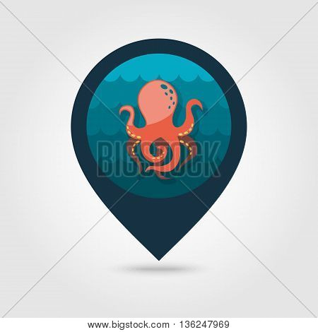Octopus vector pin map icon. Map pointer. Summer Map markers. Summertime. Vacation eps 10