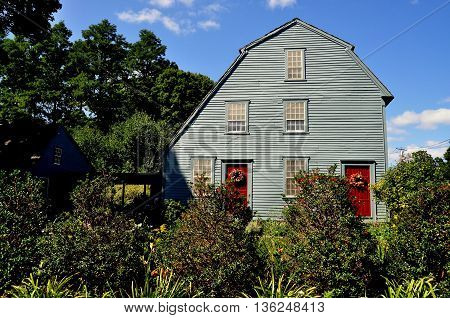 Woodbury Connecticut - September 15 2014: The 1750 colonial-era Glebe House with its unusual combination of gambrel and saltbox roof styles