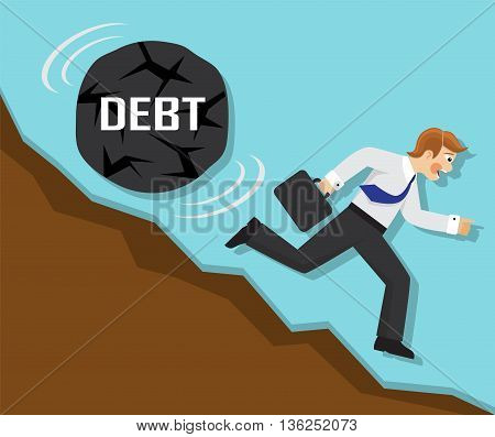businessman running fast from the mountain, but for businessman rolling a big stone with the word 