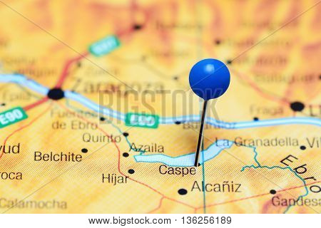 Caspe pinned on a map of Spain