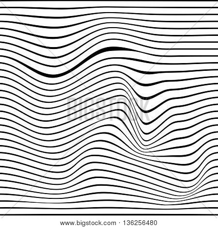 Abstract decorative diagonal crumpled wavy striped textured background. Black and white colors. Vector.eps10