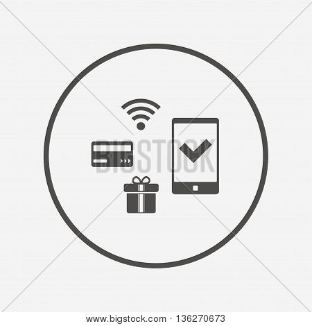 Mobile payments icon. Smartphone, credit card. Flat mobile payments icon. Simple design mobile payments symbol. Mobile payments graphic element. Round button with flat mobile payments icon. Vector