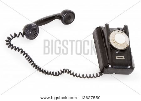 Régi fekete telefon, elszigetelt, felett fehér