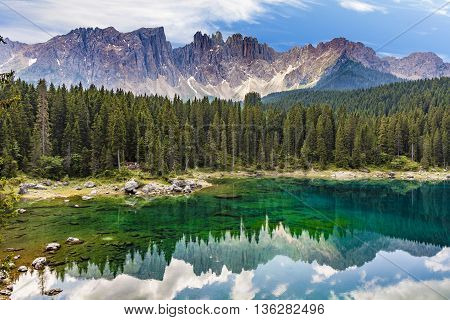 Karersee Lake At Dolomites In Latemar