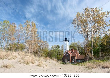 Presque Isle lighthouse, built in 1872, Lake Erie, Pennsylvania, USA