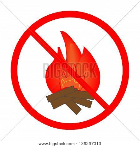 No the kindle fire sign in red ring. Isolated on white background. No the kindle fire marks. No fire sign picture. Red sticker vector illustration. Flat vector image. Vector illustration.