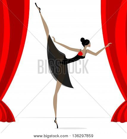 against red curtain dancing black ballet dancer