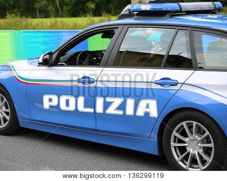 Italian Police Car With Great Written Polizia With Blue Sirens