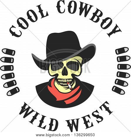 vector skull emblem in a hat with a cigarette in his mouth retro style emblem
