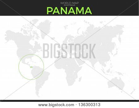 Republic of Panama location modern detailed vector map. All world countries without names. Vector template of beautiful flat grayscale map design with selected country and border location