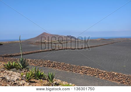 barren lava landscape on spanish volcanic island Lanzarote