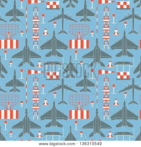 Seamless pattern with military airplanes number five. Can be used for graphic design, textile design or web design.