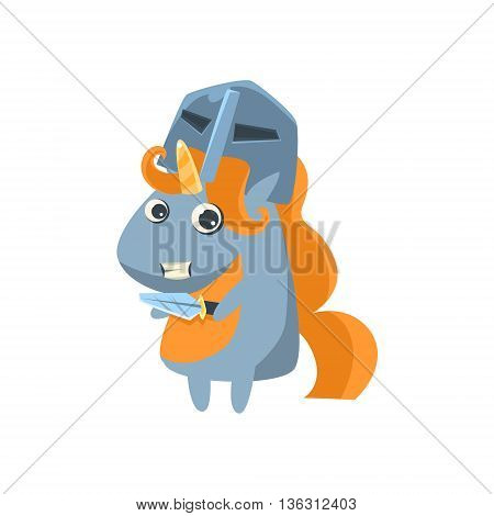 Unicorn In Knight Desguise Flat Bright Color Childish Cartoon Design Vector Illustration Isolated On White Background
