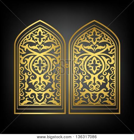 Vector islamic window or arabic gold window set