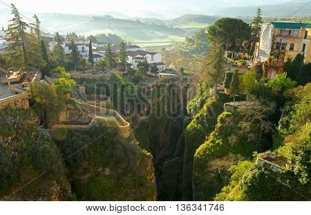 Ronda, Andalusia, Spain. Old town cityscape on the Tajo Gorge