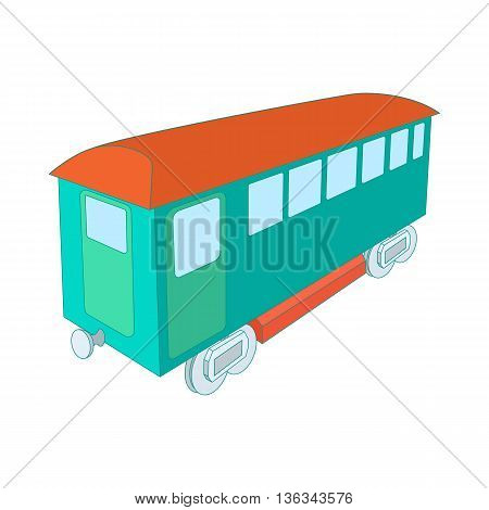 Retro wagon of the passenger train icon in cartoon style on a white background