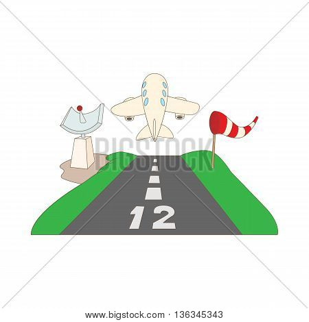 Airstrip with airplane icon in cartoon style on a white background
