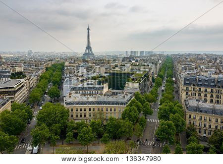 Iena Avenue, Kleber Avenue and the Eiffel Tower in Paris, France