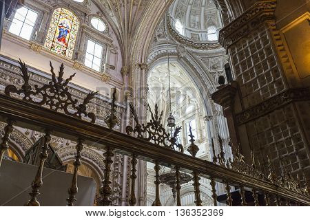Cordoba - Spain - June 10, 2016 : Cathedral White Ceiling Dome Mezquita Cordoba Spain. Created In 78