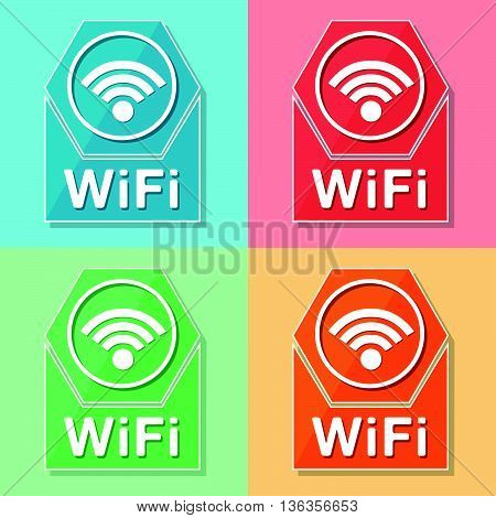 wifi sign - four colors web icons with wireless symbol, flat design, internet connection concept, vector