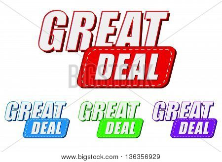 great deal, four colors labels, flat design, business shopping concept, vector