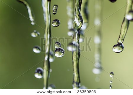 Falling drops in outdoor. Shallow depth of field.
