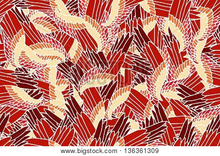 Seamless fantasy pattern of wings in red palette- stock vector