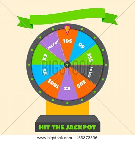 Fortune wheel in flat vector style. Casino. Game for Money. jackpot. big payoff. game of chance. check your luck. winner.