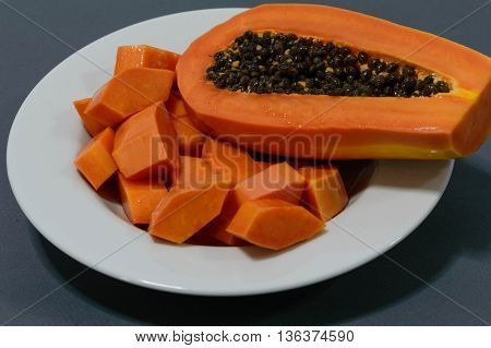 Slices of sweet papaya Place on a plate
