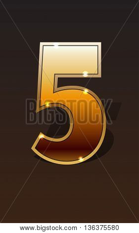 Golden number fivefour on dark background isolated. Golden alphabet. Vector illustration number five for golden best choice design. Vector illustration stock vector.