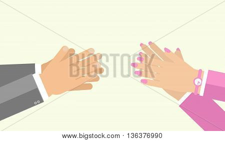Applause gesture by man and woman. Vector illustration for appreciation sign in flat style. Hand clasping both male female cheer expression