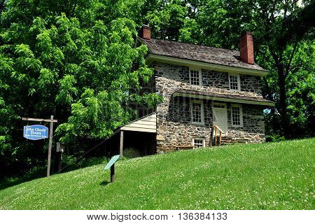 Chadds Ford Pennsylvania - June 9 2015: 1725 fieldstone John Chads' House remains essentially in its original condition