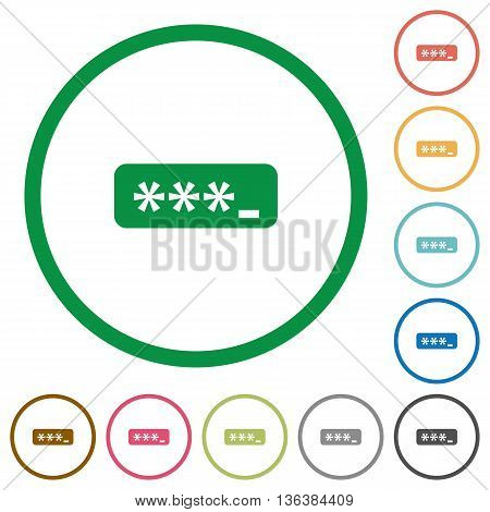 Set of Password typing color round outlined flat icons on white background
