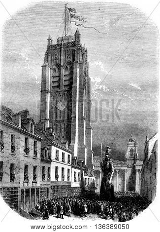 The Tower of Dunkirk, vintage engraved illustration. Magasin Pittoresque 1852.
