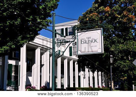 Manchester Village Vermont - September 19 2014: Greek Revival luxury Equinox Hotel and Resort is a village landmark established in 1769