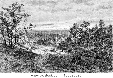 1852 Exhibition of Painting, Landscape, vintage engraved illustration. Magasin Pittoresque 1852.