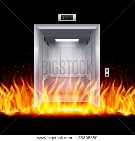 Realistic Empty Modern Elevator Door in Fire